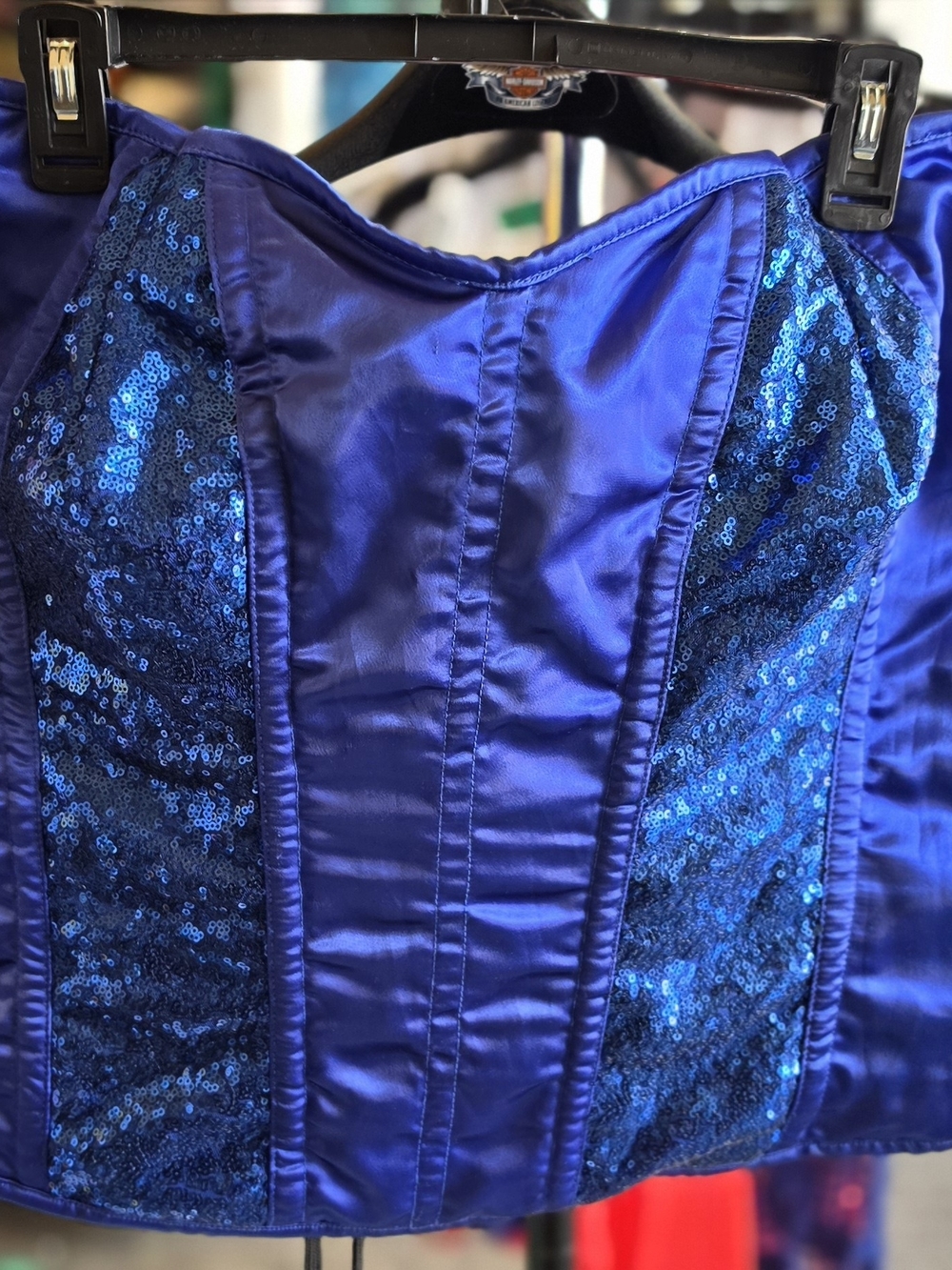 Blue Sequin Bustier Corset Top